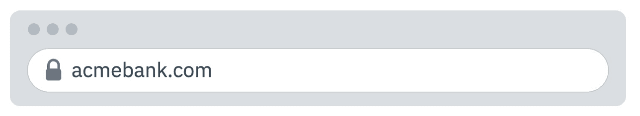 Browser address bar showing a gray padlock and acmebank.com, with no company name displayed.